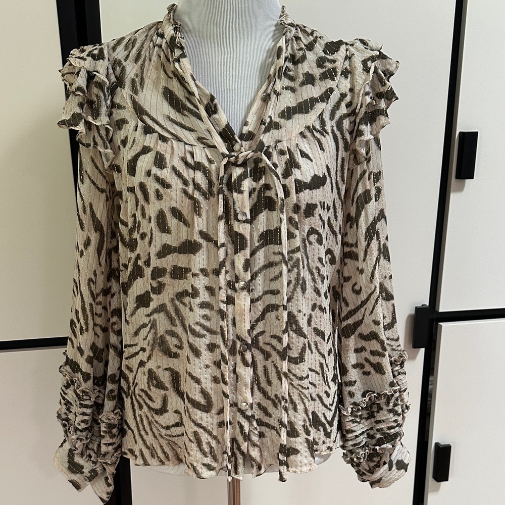 HEMANT & NANDITA animal print Ruffle blouse top